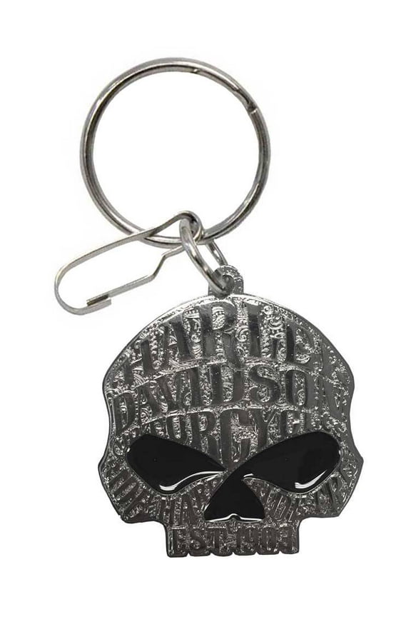 Willie G Sugar Skull Logo Enamel Key Chain, Silver 4382, Harley Davidson