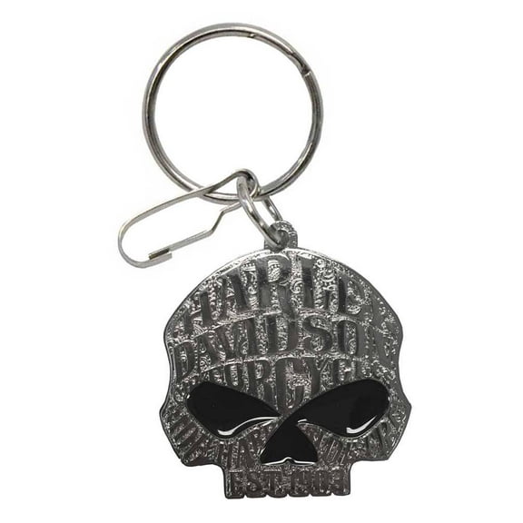 Willie G Sugar Skull Logo Enamel Key Chain, Silver 4382, Harley Davidson