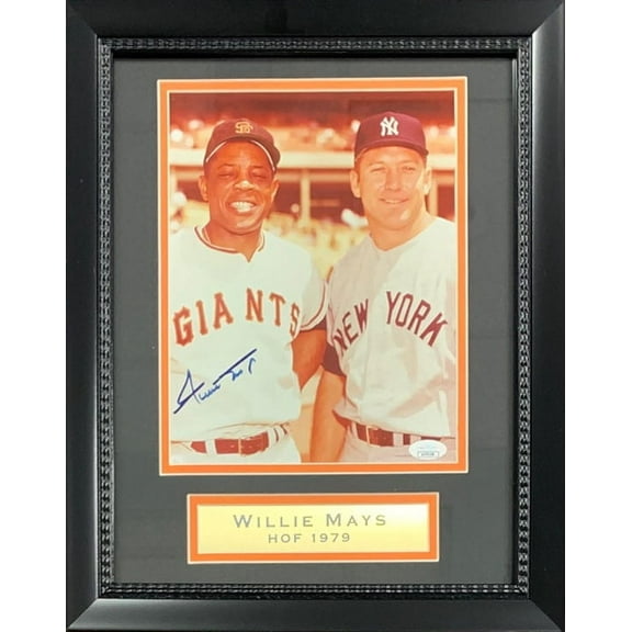 Willie Mays Autographed San Francisco Giants Signed Baseball 8x10 Framed Photo JSA COA With Mickey Mantle