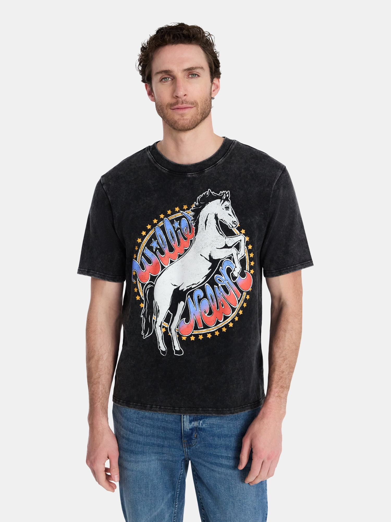 Willie Nelson Men's & Big Men's Heavyweight Boxy Fit Washed Cotton Graphic Tee, Sizes XS-5XL