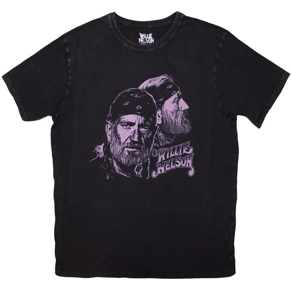 Willie Nelson Unisex Stone Wash T-Shirt Purple Graphic (Black) (Medium)