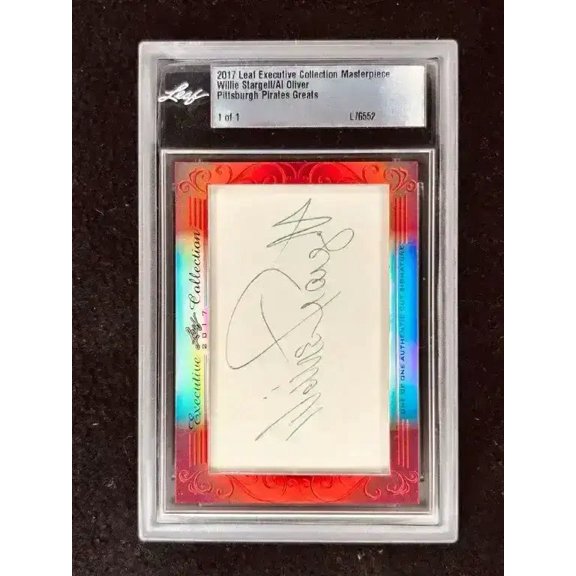 Willie Stargell and Al Oliver Signed Pittsburgh Pirates 2017 Leaf Masterpiece Dual Cut Signature Card 1/1, JSA Authenticated