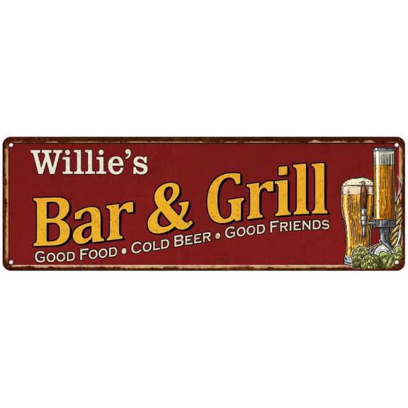 Willie's Bar and Grill Red Man Cave Decor 6x18 Sign 106180054368