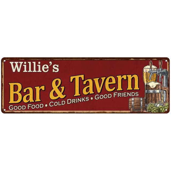 Willie's Bar and Tavern Red Chic Sign Man Cave Decor Gift 6x18 106180002365