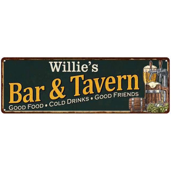 Willie's Bar and Tavern Sign Green Man Cave 6x18 106180003365