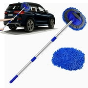 WillingHeart 47.5 Car Wash Brush Mop Cleaning Tool with Long Handle Kit for Washing Detailing Cars Truck, SUV, RV, Trailer, Boat 2 in 1 Chenille Microfiber Sponge Duster Not Hurt Paint Scratch Free