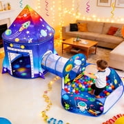Willingheart 3 in 1 Rocket Ship Play Tent with Tunnel Ball Pit for Kids Space Themed Pop Up Playhouse Indoor Outdoor Astronaut Tent Set Toy Gift for Boys Girls Toddler Baby Child Games Birthday Party