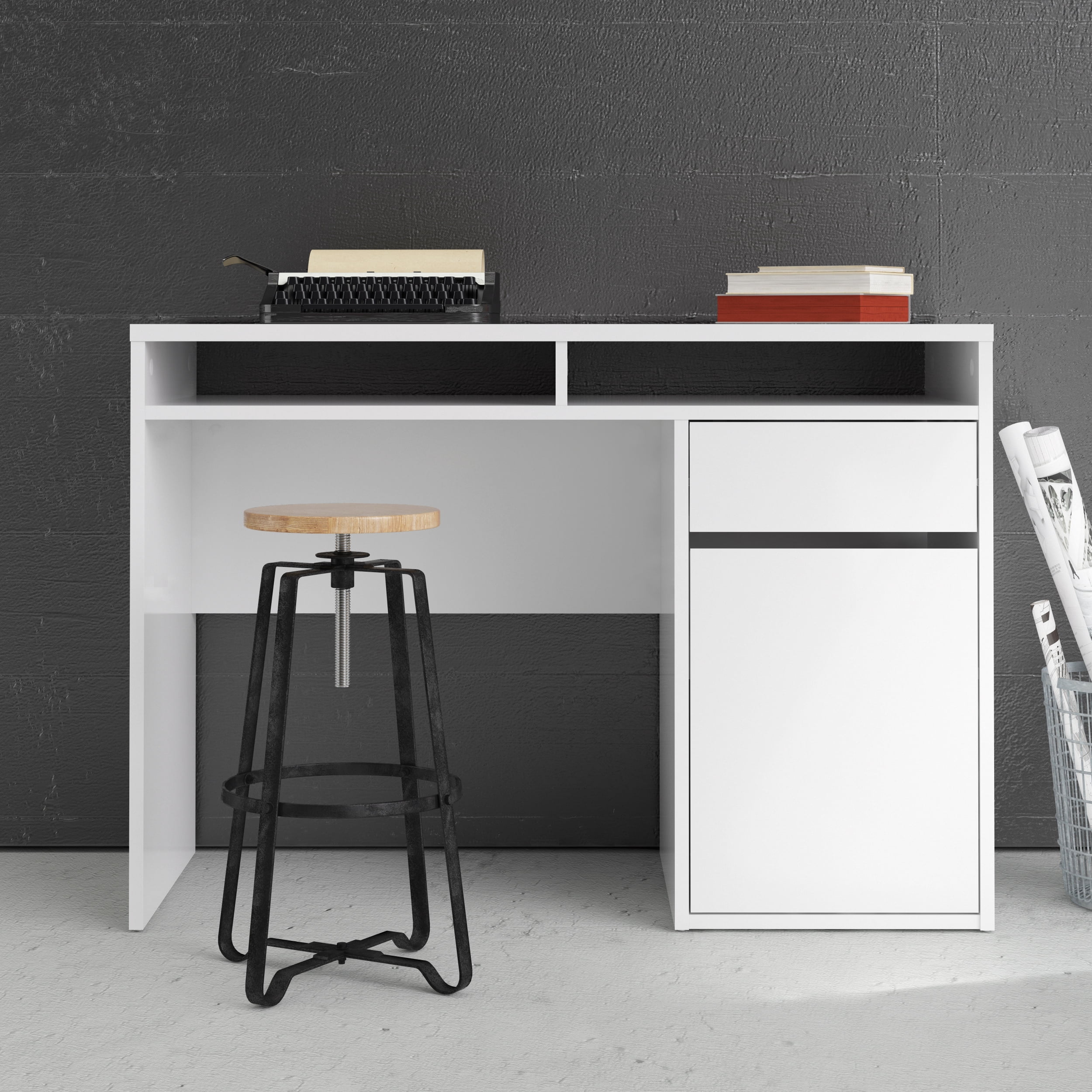 Willis 1 Drawer, 1 Door Desk, White High Gloss