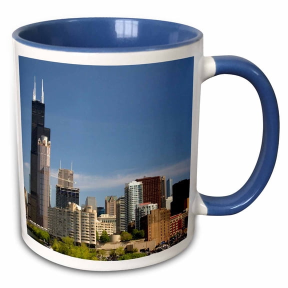 3drose, Willis and Sears Tower, Chicago River, Il - Us14 Dfr0093 - David R. Frazier, 11oz Two-tone Blue Mug