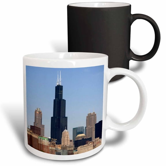 3drose, Willis and Sears Tower, Chicago River, Il - Us14 Dfr0095 - David R. Frazier, 11oz Magic Transforming Mug