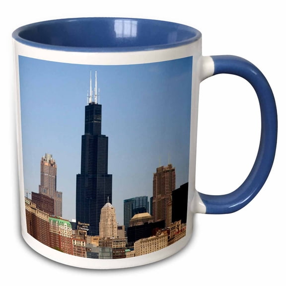 3drose, Willis and Sears Tower, Chicago River, Il - Us14 Dfr0095 - David R. Frazier, 11oz Two-tone Blue Mug