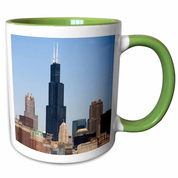 3drose, Willis and Sears Tower, Chicago River, Il - Us14 Dfr0095 - David R. Frazier, 11oz Two-tone Green Mug