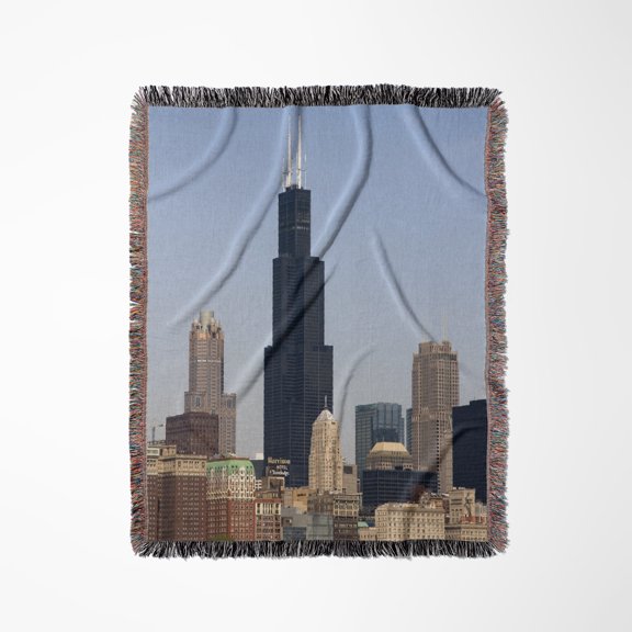 Willis And Sears Tower, Chicago River, Il - Us14 Dfr0095 - David R. Frazier, Woven Blanket