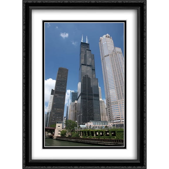 Willis Tower (Sears Tower) 2x Matted 28x38 Large Black Ornate Framed Art Print by The Cityscape Art Print Series