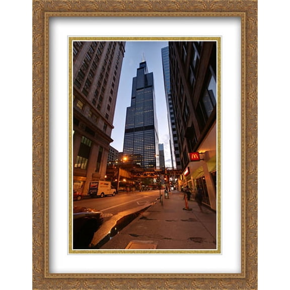 Willis Tower (Sears) at Night 2x Matted 28x36 Large Gold Ornate Framed Art Print by The Cityscape Art Print Series