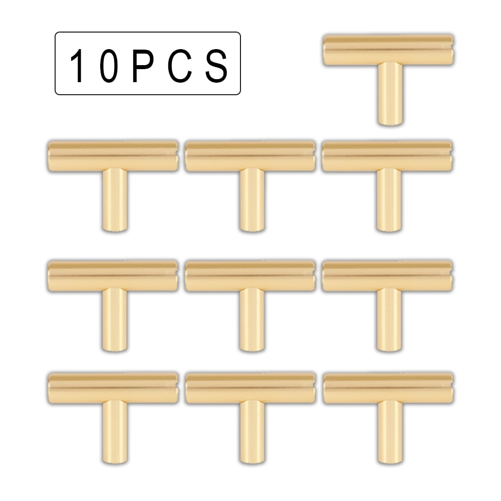 Willkey 10pcs Drawer Knobs Gold Single Hole Gold Cabinet Knobs and Pulls Door Cupboards Drawers Bedroom Furniture Handles 50mm/2in Overall Length Brushed Brass