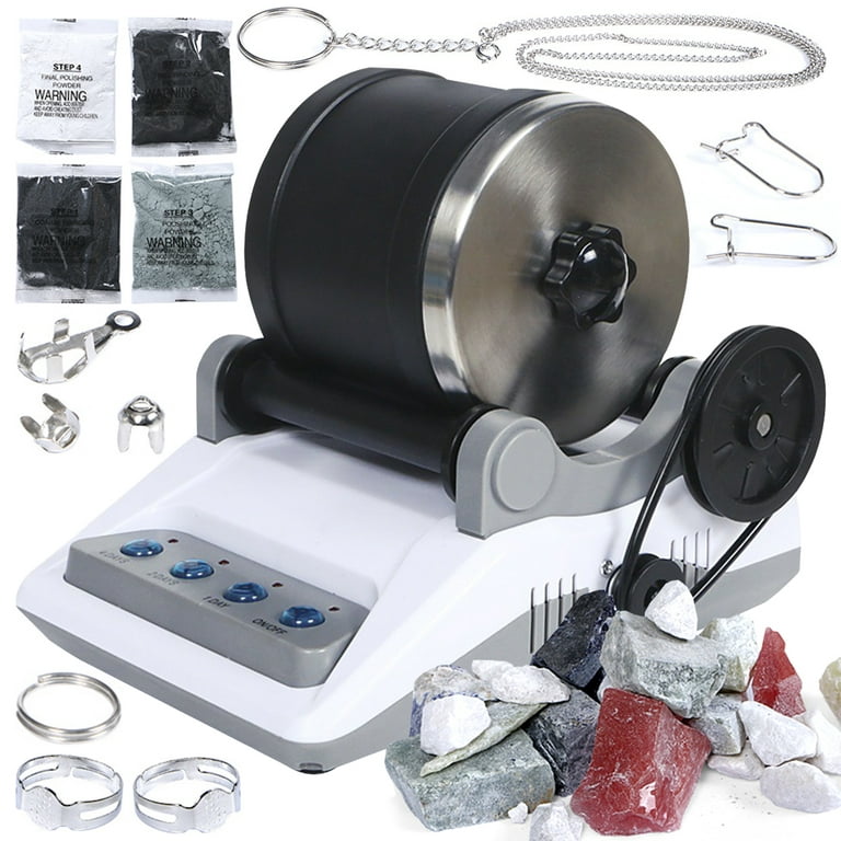 Zcvtbye Rock Tumbler Kit,Rock Polisher for Kids & Adults,Includes 2 Belts,Bag of Rough Stones,4 Coarse Grinding,Finely Ground,Polishing Grits, Rock