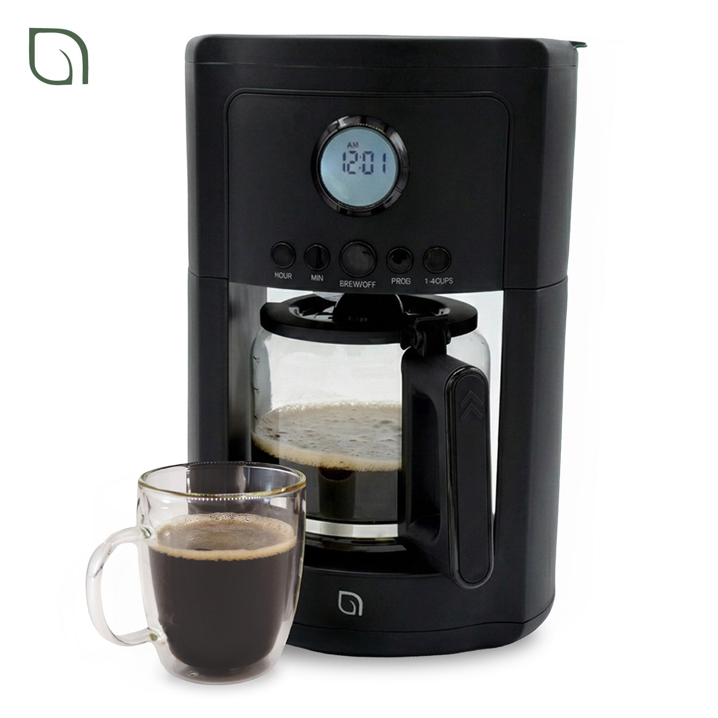 Willow Kitchen 12-Cup Drip Coffee Maker, Digital Programmable Coffee Maker with Auto Keep Warm Function, Black