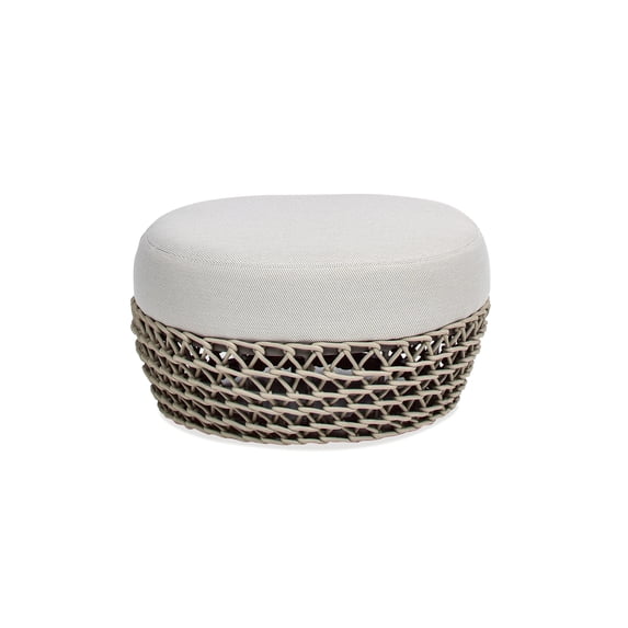 Willow 25" Round Upholstered Woven Patio Ottoman, Beige Axroma Olefin
