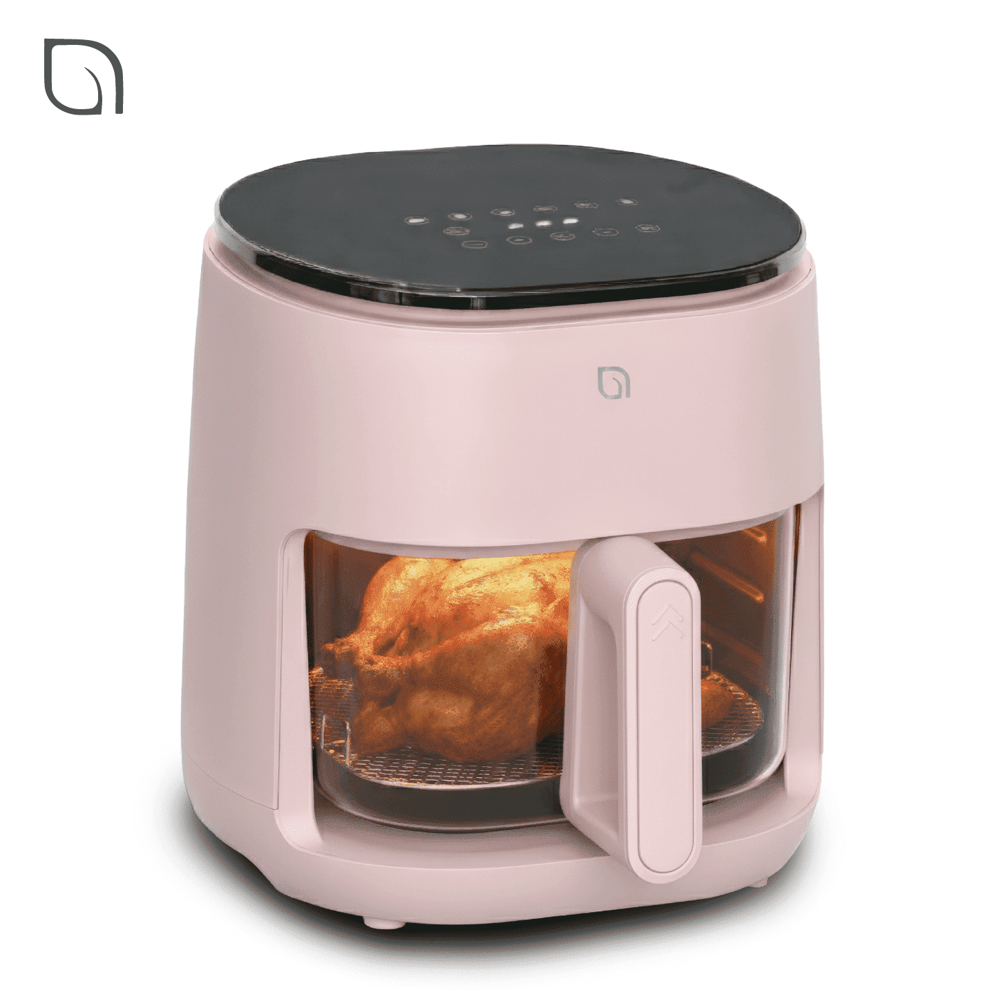 Willow Kitchen 5Qt Glass Air Fryer, Shell Pink – Non-Toxic Digital Air Fryer, Precision Touch Screen, 5 Cooking Presets, Keep Warm Function, Even Crisp Tech, 1500W Small Air Fryer
