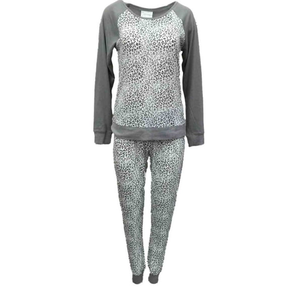 Willow Bay Womens Gray White Leopard Print Pajamas Soft Knit Pajama Sleep Set M