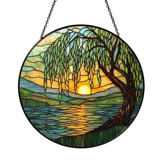 Willow Branch Floral Stained Glass Style Window Decor