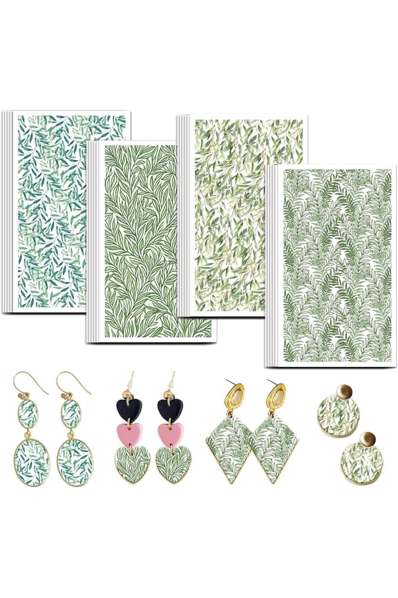 Willow Branch Transfer Paper 4 Design 24 Pcs Botany Polymer Clay Transfer Sheets Wicker Transfer Paper for Polymer Green Pattern Small Transfer Paper for Clay Earrings Jewelry Making Mixed Color