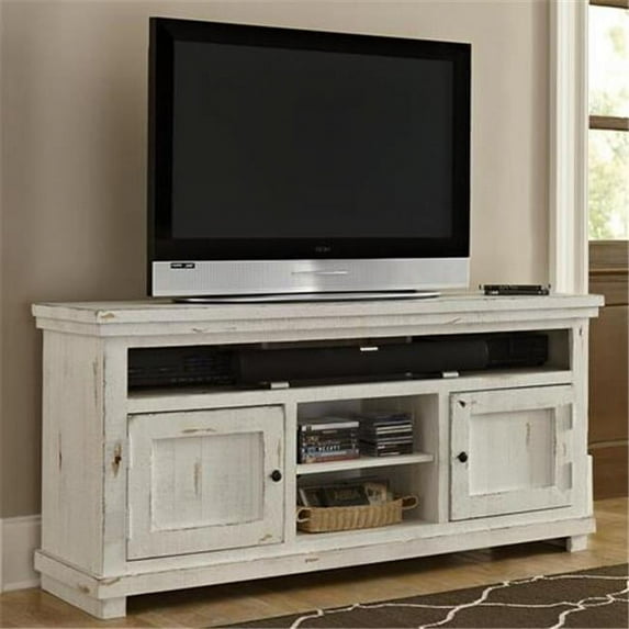 Willow Casual Style 64 in. Media Console Table- Distressed White