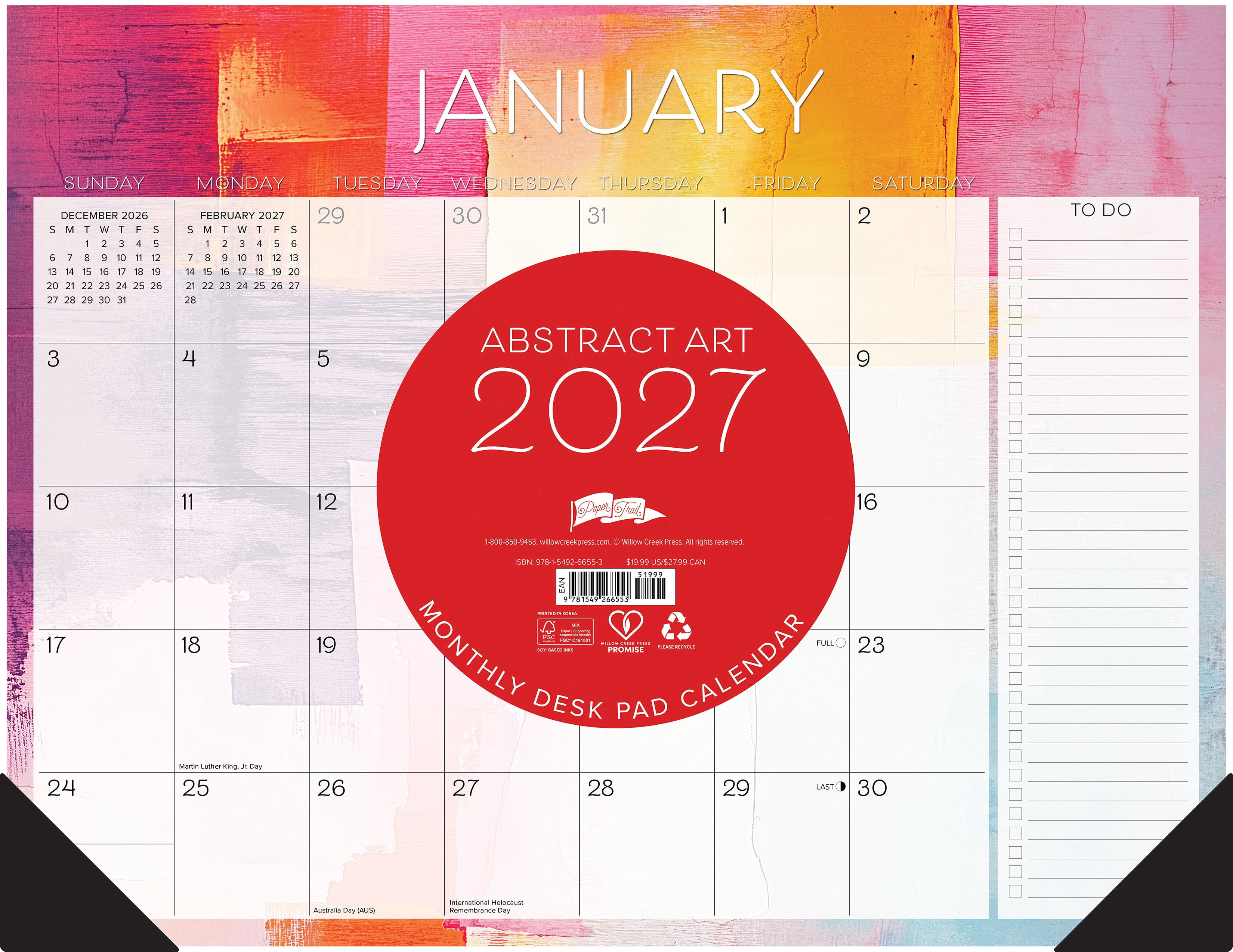 Willow Creek Press Abstract Art 2027 22" x 17" Large Monthly Deskpad (66553)