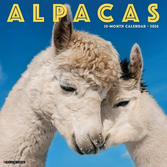 Willow Creek Press, Alpacas 2026 Wall Calendar, 12'' X 12'', 18-Month Calendar with Stapled Binding