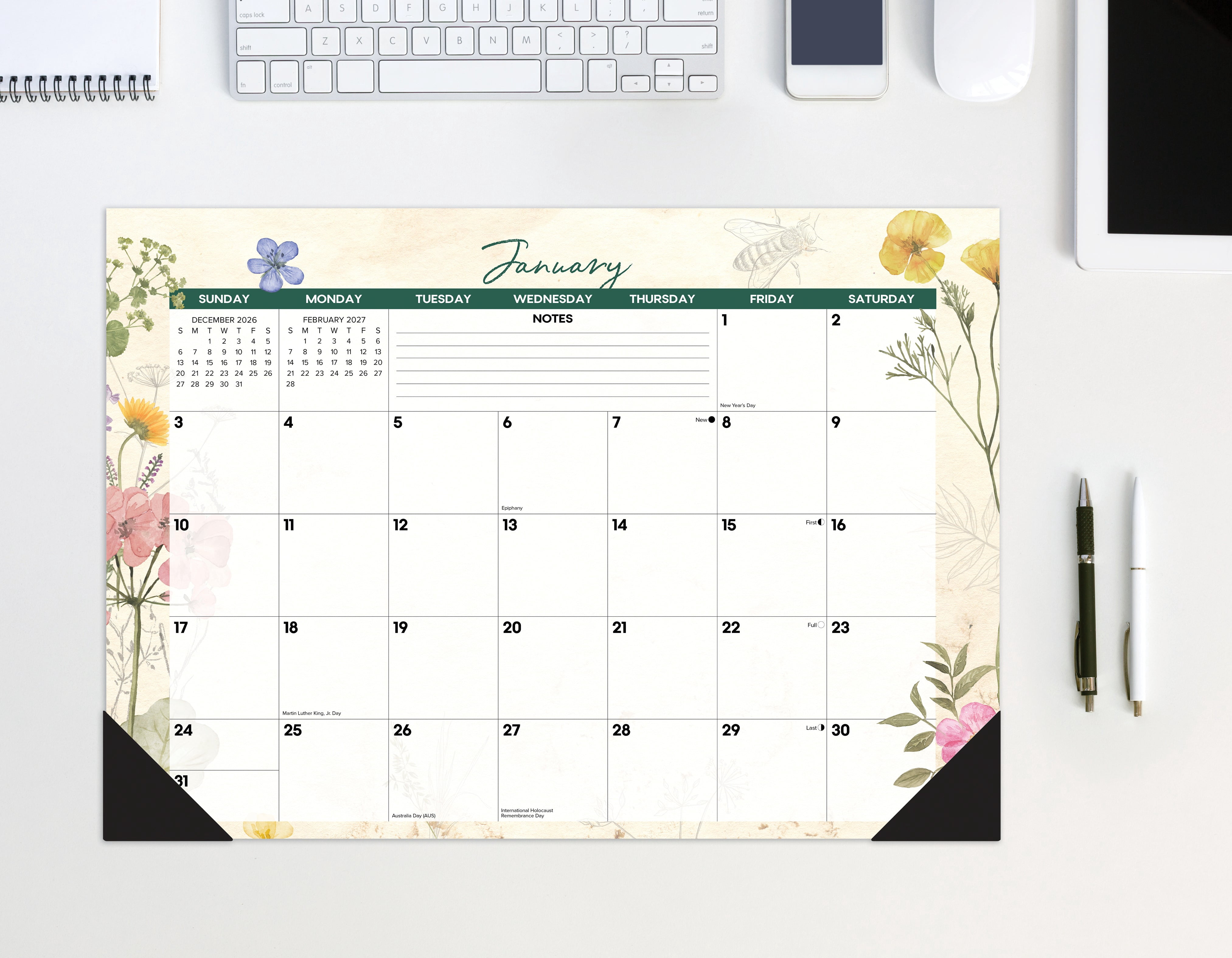 Willow Creek Press Botanical Garden 2027 17" x 12" Small Monthly Deskpad (66454)