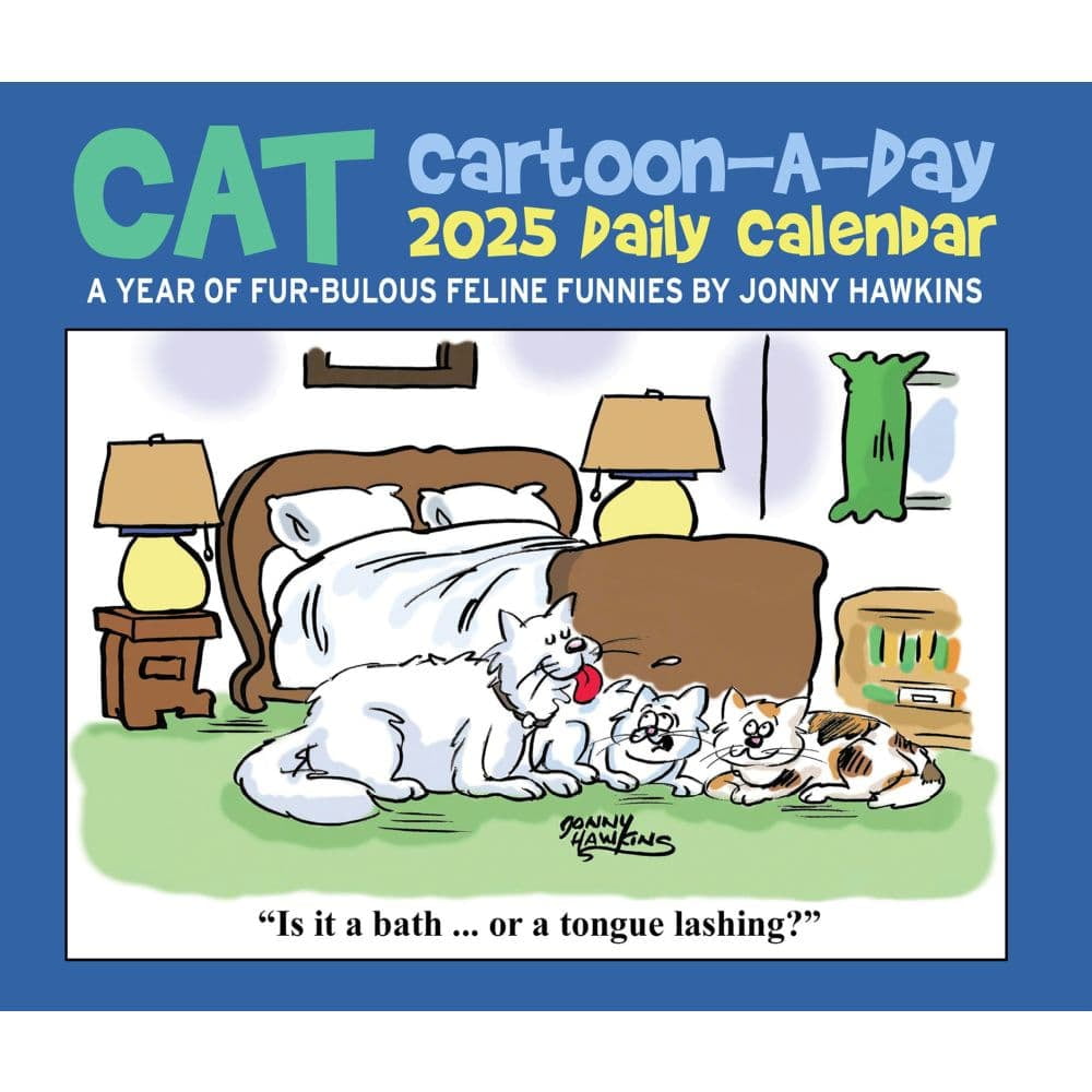 2025 Willow Creek Press Daily Desk Box Calendar, 5-1/2" x 6-1/4" , Cat Cartoon-A-Day by Jonny Hawkins, January to December 2025, 40713