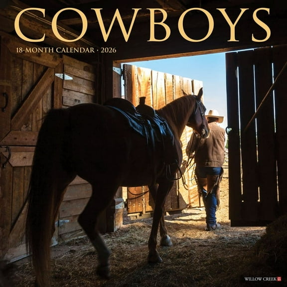Willow Creek Press, Cowboys 2026 Wall Calendar, 12'' X 12'', 18-Month Calendar with Stapled Binding