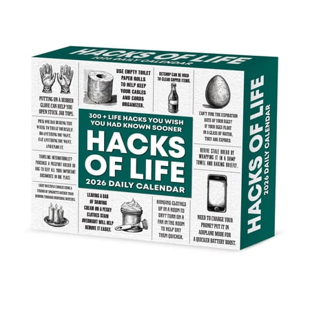 Willow Creek Press, Hacks of Life 2026 Desk Calendar, 6.18'' X 5.43'', Daily Calendar with Adhesive Binding