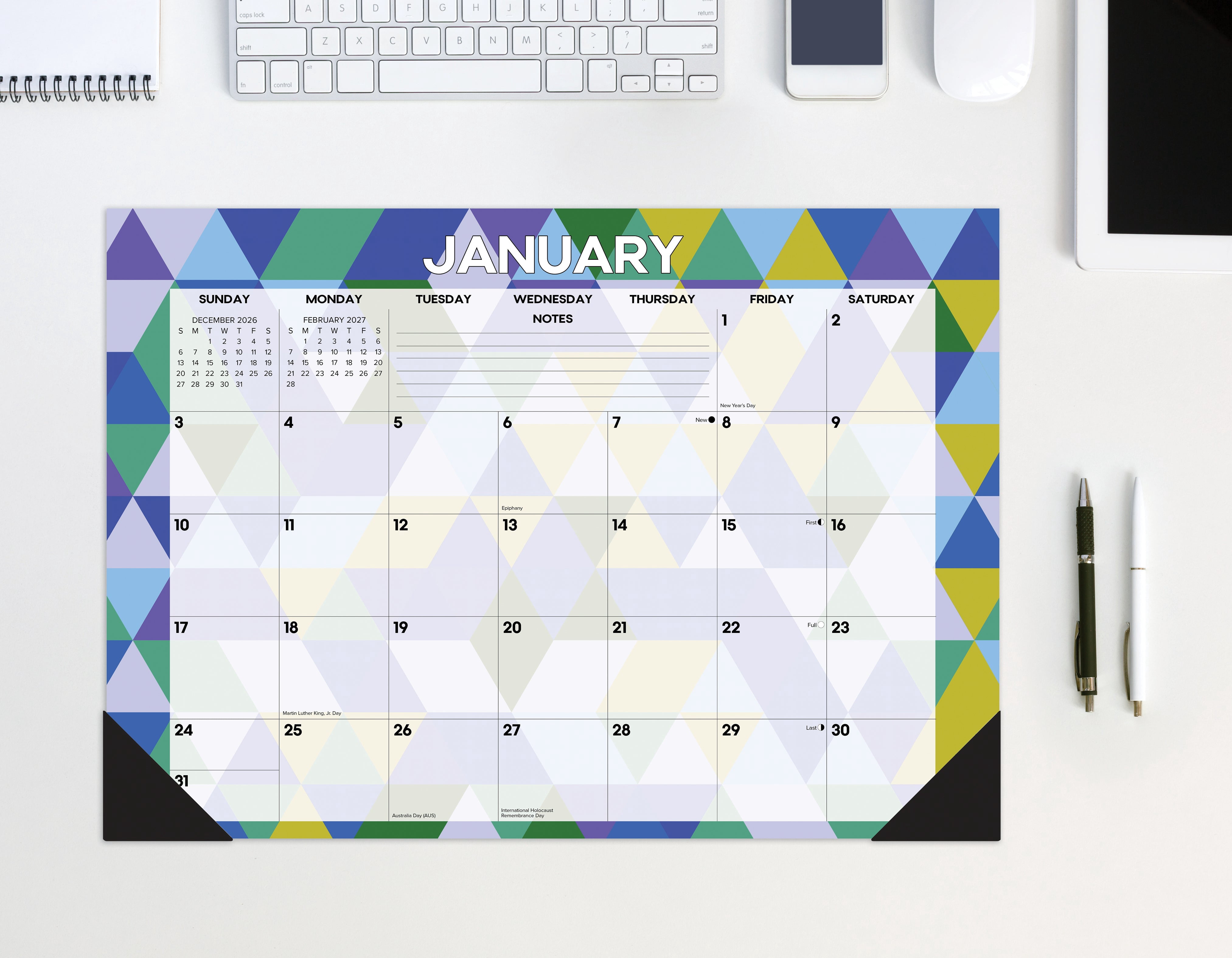 Willow Creek Press Modern Geometric 2027 17" x 12" Small Monthly Deskpad (66485)