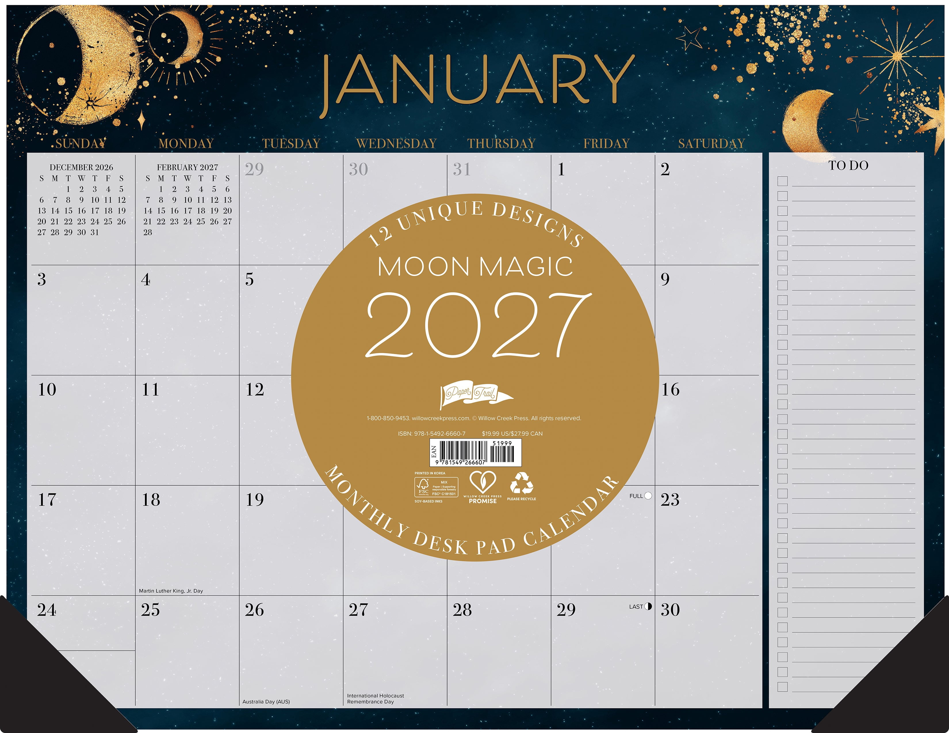 Willow Creek Press Moon Magic 2027 22" x 17" Large Monthly Deskpad (66607)