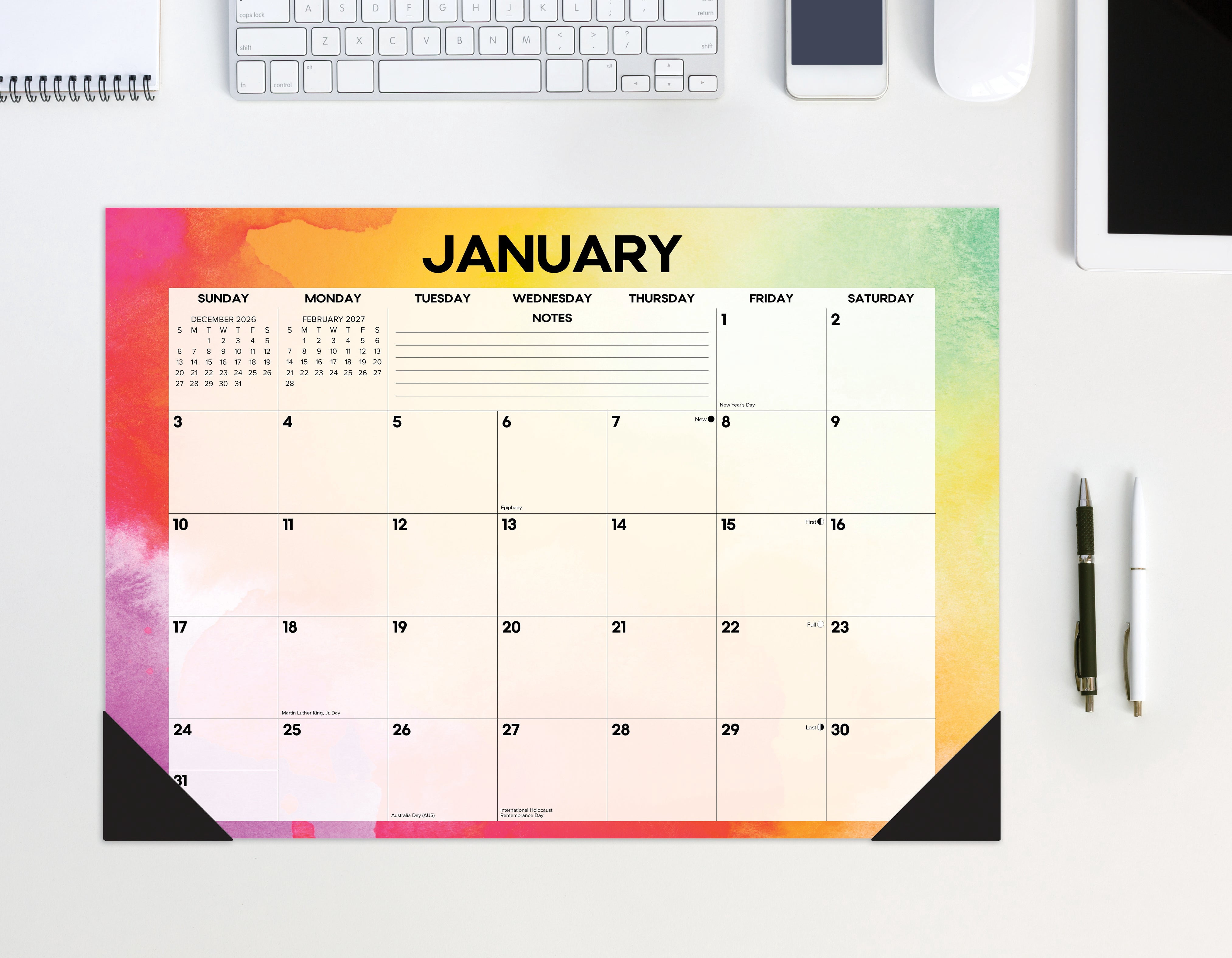 Willow Creek Press Rainbow Gradient 2027 17" x 12" Small Monthly Deskpad (66515)