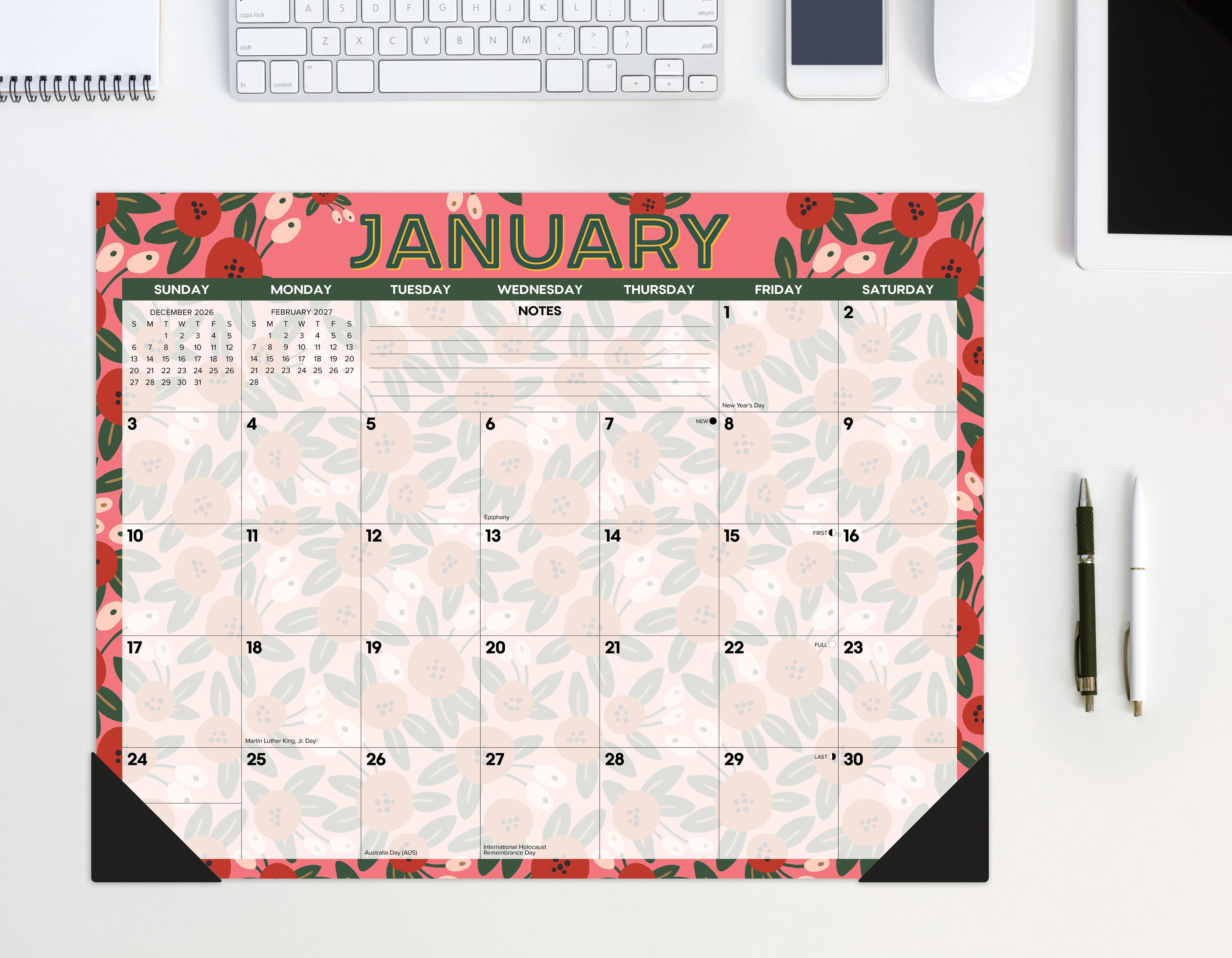 Willow Creek Press Spring Floral 2027 22" x 17" Large Monthly Deskpad (66621)
