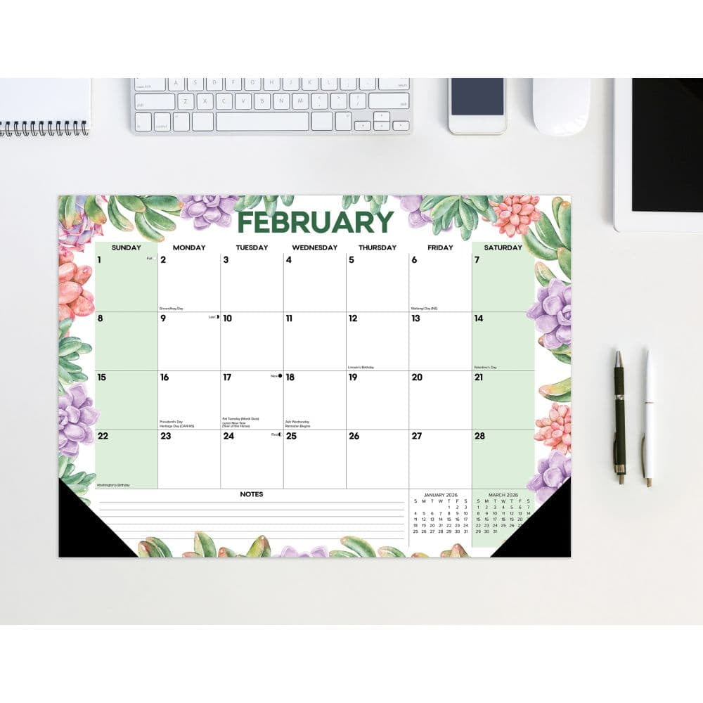 Willow Creek Press, Succulents 17x12 2026 Desk Pad, 17'' X 12'', 18-Month Calendar with Stapled Binding