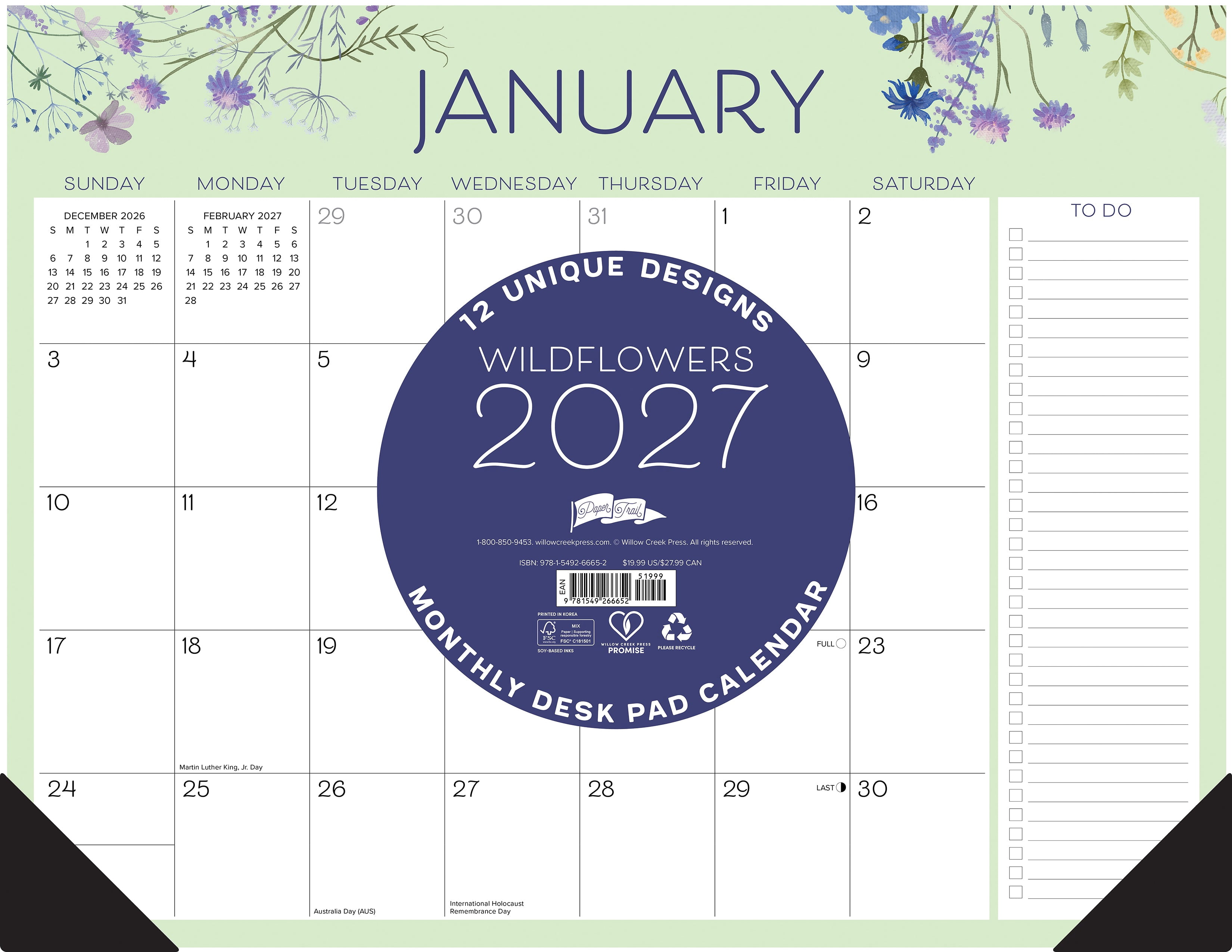 Willow Creek Press Wildflowers 2027 22" x 17" Large Monthly Deskpad (66652)