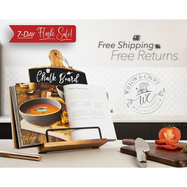 Willow & Croft Premium Cook Book Stand Chalkboard, Chalk & Eraser