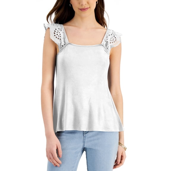 Willow Drive Eyelet Flutter Sleeve Top Bleached White XL