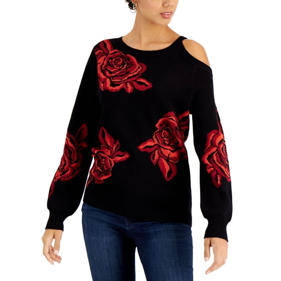 Willow Drive Floral Print One Cold Shoulder Sweater Tossed Roses S