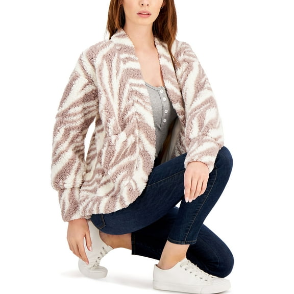Willow Drive Fuzzy Printed Open Front Cardigan Oatmeal Zebra XL