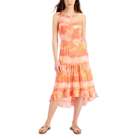 Willow Drive Tiered High Low Sleeveless Dress Rainbow Clouds M