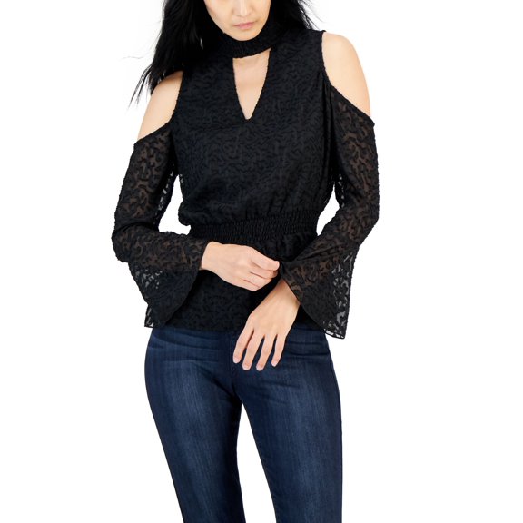 Willow Drive Womens Cold Shoulder Smocked Waist Top Black L