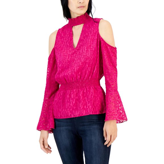 Willow Drive Womens Cold Shoulder Smocked Waist Top Festival Fuschia S