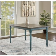 Willow Farmhouse 59" Dining Table, Burnished Smoke and Distressed Teal Blue