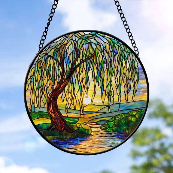 Willow Faux Stain Glass Suncatcher, Weeping Willow Gift For Kids, Willow Tree Lovers Gift, Willow Grove Art Decor