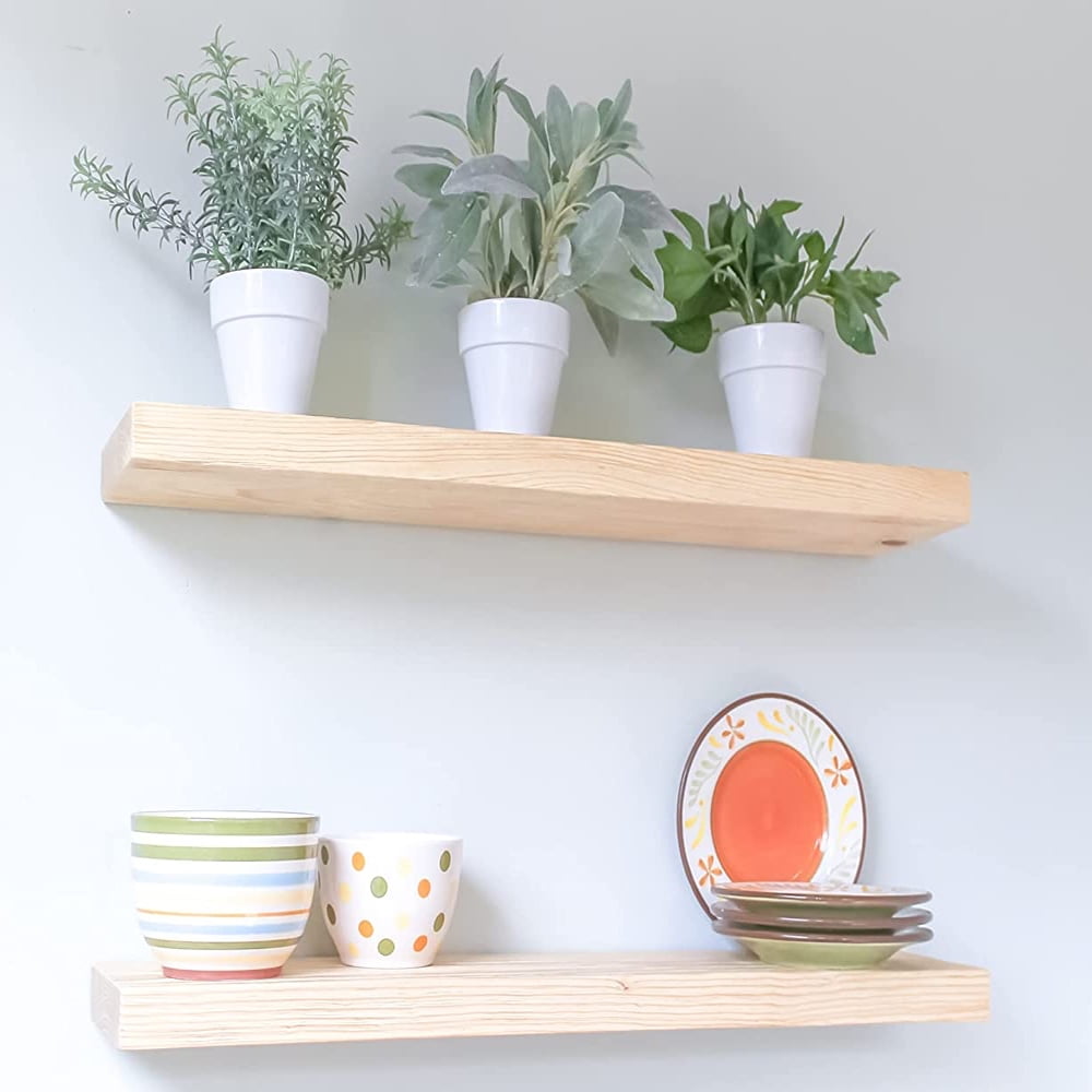 Willow & Grace Rustic Farmhouse Floating Shelves, Natural, 24", (Set of